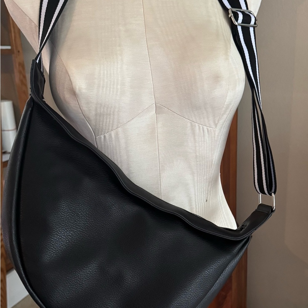 BCBGeneration - Black Shoulder Bag with Striped Strap